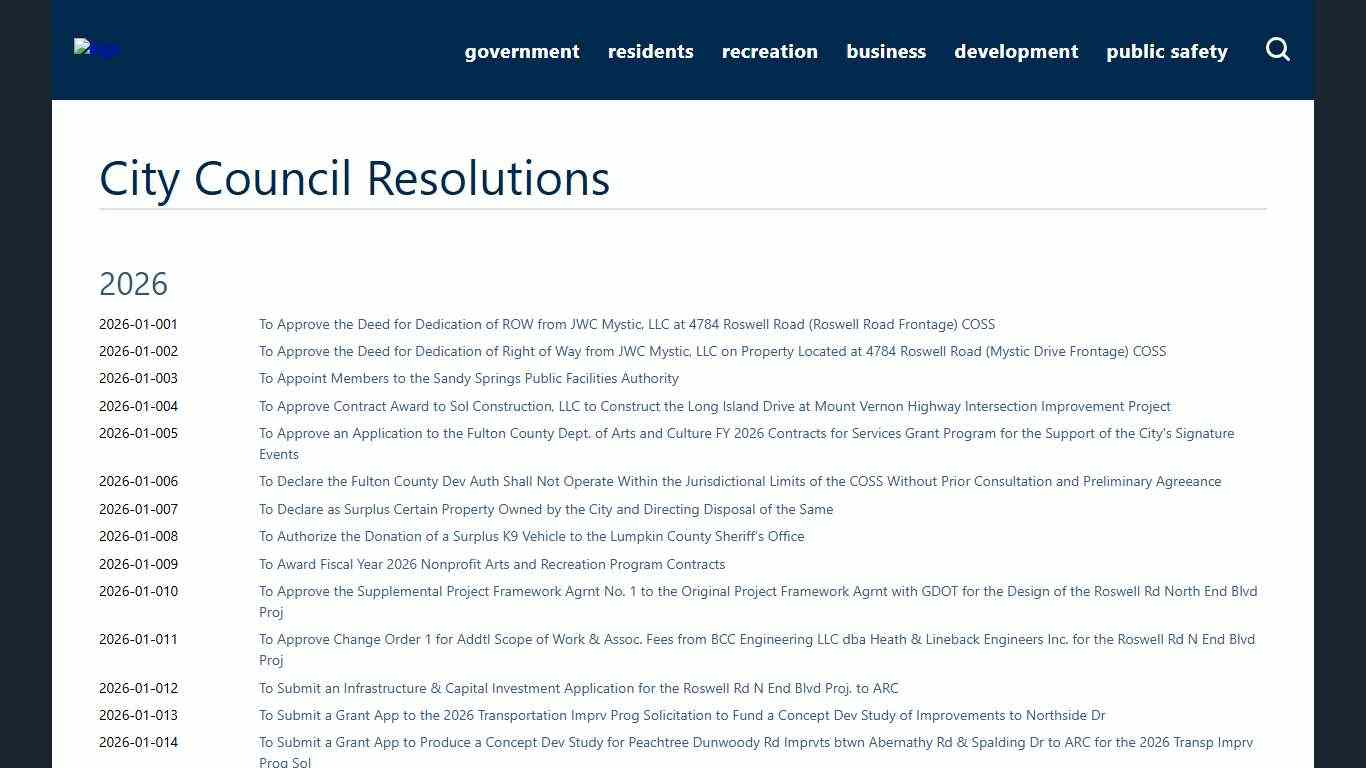 City Council Resolutions City of Sandy Springs