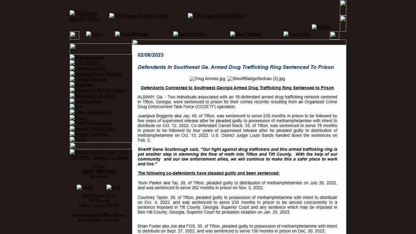 Defendants In Southwest Ga. Armed Drug Trafficking Ring Sentenced To Prison - Press Releases - Tift County Sheriff GA